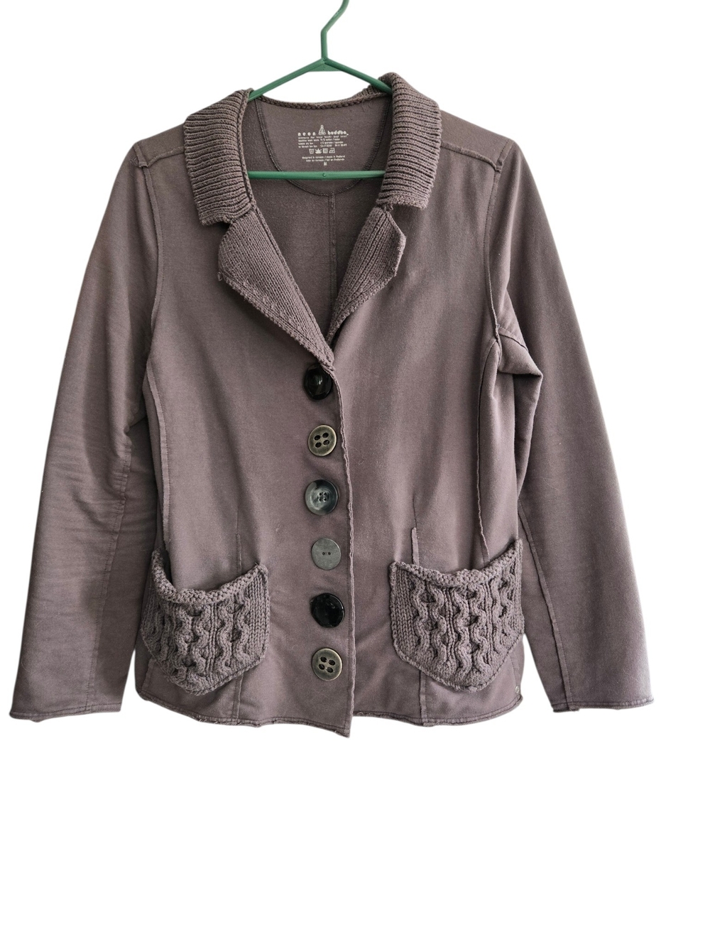 neon buddha Knit-Trim Button Front Blazer